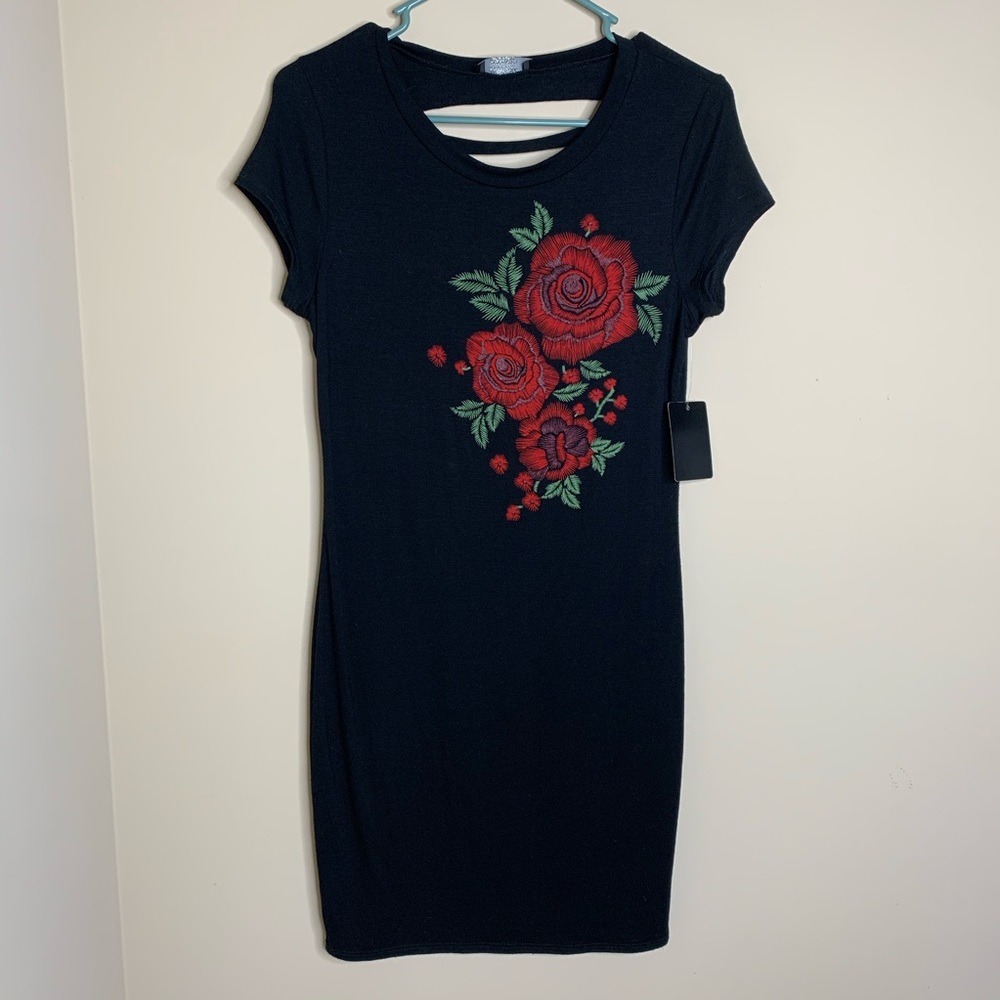 Black and Red Rose Pencil Dress